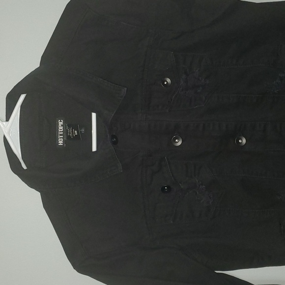 Hot Topic jacket men's size small black destructed denim unisex 100% Cotton - Picture 4 of 10